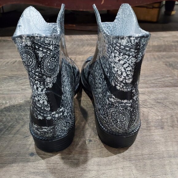 Boots Rain Garden Slip On Rubber Paisley Ankle Women 8 XL 39 - Picture 8 of 12